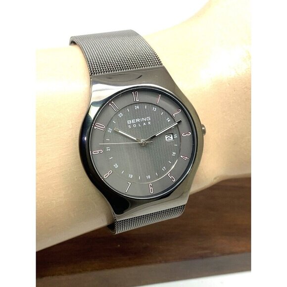 Bering Men's Watch 14640-077 Solar Gray Dial Date 40mm Slim Mesh Stainless Steel - Picture 10 of 13